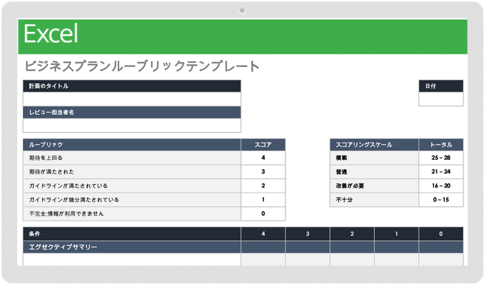 ビジネスプランのルーブリックテンプレート