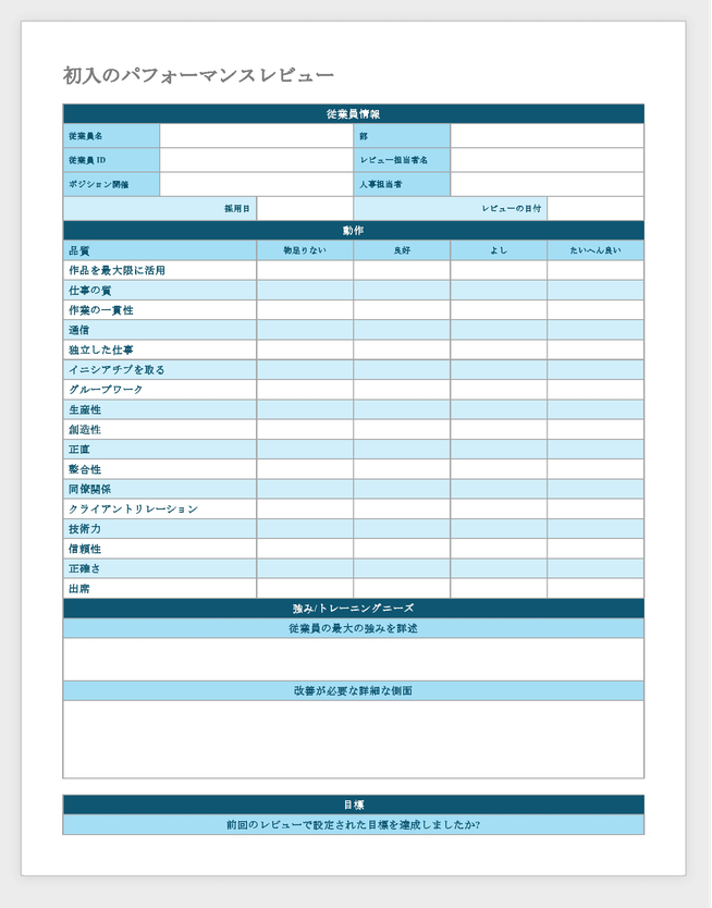 入門パフォーマンスレビューテンプレート