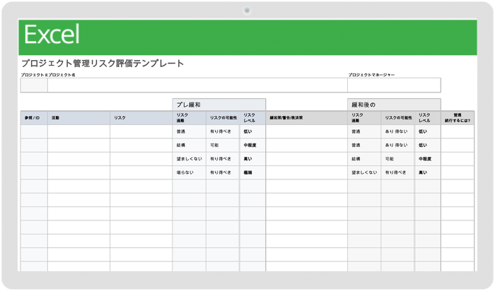 プロジェクト管理リスク評価テンプレート